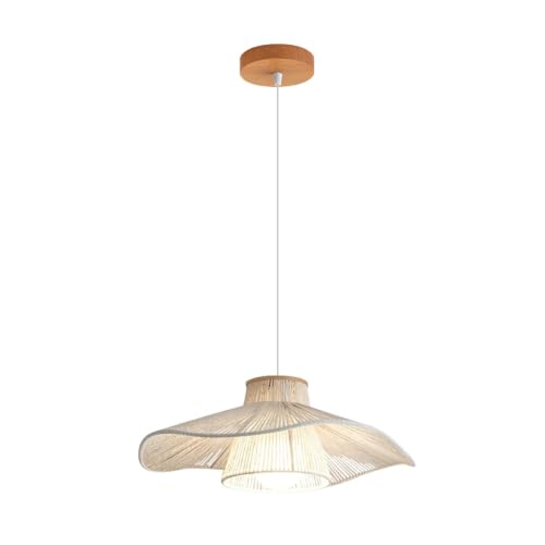 Lustre en osier blanc 50cm E27 suspension bohème en bois tressé