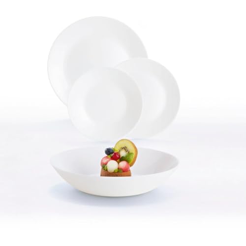 Arcopal Komplettes weißes Tafelservice für 6 Personen, 24-teilig, 6 flache Teller, 6 tiefe Teller, 6 Dessertteller und 6 Tassen, mehrfarbig, 24-teilig