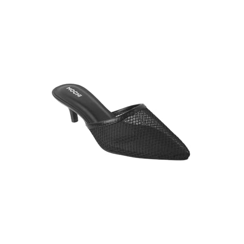 Image of Mochi Women's Mesh Leather Kitten Heel Fashion Slip-on Mules