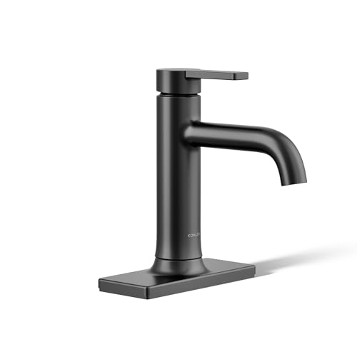 KOHLER K-28126-4-BL Single-Handle Bathroom Sink Faucet, 1-Hole, Bathroom Faucets with Clicker Drain, 1.2 GPM, Matte Black