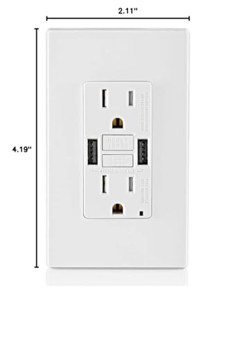 Image of Leviton 15A SmartlockPro GFCI Combination Type A USB In-Wall Charger Outlet, USB Charger for Smartphones and Tablets, GUSB1-W, White