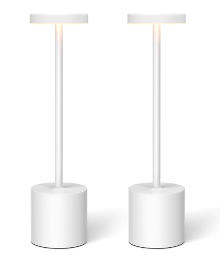 Image of Swinerton White Rechargeable Cordless Table Lamps Set, 5000mAh Battery Powered Wireless Table Light, Portable LED Desk Lamp, 3 Color Dimmable Lighting for Restaurant Dining Patio Outdoor Bedroom