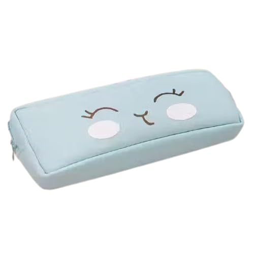 Image of Kawaii Blushing Face Pencil Pouch | Cute Blue Zipper Case for Girls & Kids (Blue)