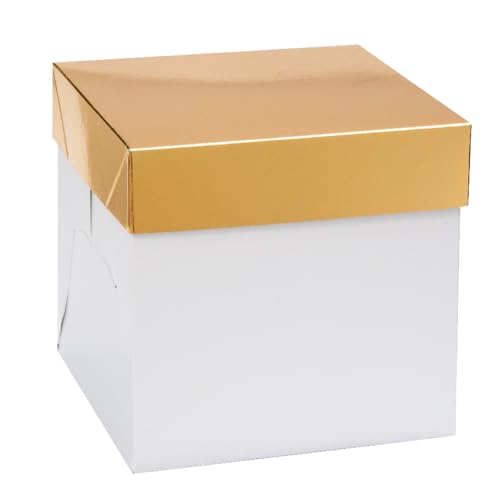 Decora, 0339445 Boîte à Panettone avec fond automatique 20 x 20 x 20 cm avec couvercle Or, parfaite pour emballer Panettoni hauts ou bas jusqu'à 1 kg, emballées individuellement