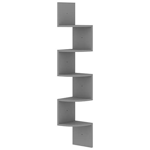 KTHLBRH Shelves Wall Estantería flotante para baño, estantería de esquina de pared, gris, 19 x 19 x 123 cm, material de madera para dormitorio, oficina, baño, sala de estar