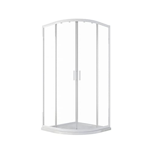 Box Doccia Semicircolare 90x90cm mod. Ibiza con Apertura Scorrevole Vetro Temperato Trasparente 4mm Altezza 185cm Profili in Alluminio Bianco Maniglia ABS Bianco
