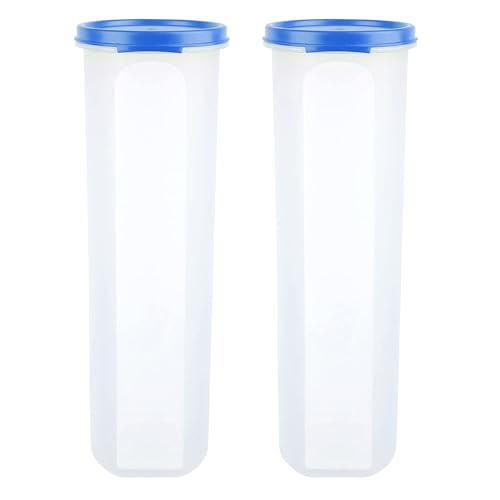 Image of SIMPARTE Smart Slim Storage Air-Tight & Leak Resistant Plastic Round Modular Container For Pasta, Juice, Snack, Cookie, Wafer, Flax Seed, Stackable, BPA Free, Safe (1100ML, Light Blue, Set of 2)