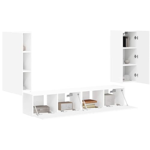 vidaXL Ensemble de meuble TV mural 4 pcs Blanc Bois d'ingénierie, Mobilier moderne pour salon, Centre de divertissement stylé, Solution de rangement média...