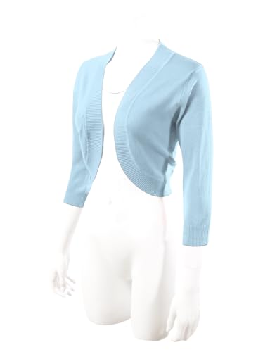 Image of Allsense Women's 3 /4 Sleeve Bolero Shrug for Dresses | Open Front Cropped Cardigan, Lightweight Knit Dress Cover Up