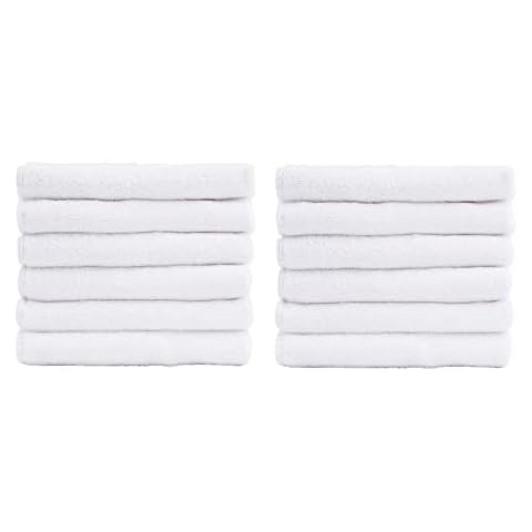 MERRY HOME Microfiber Face Towels 12 Pack（12"x12"）, Fast Drying Absorbent Face Wash Cloth,Soft Reusable Makeup Remover Cloths,White Cover