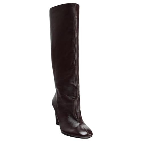 YIYA Women's Dark Brown Wide Calf Knee High Boots Square Toe Chunky High Heels Pull On Tall Boots3