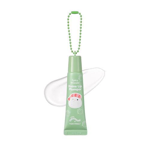 TONYMOLY x Squishmallows Keina Keychain Lip Gloss | Spicy Wasabi Sheer Gloss, Plumping & Hydrating, Non-Sticky High Shine Lip Care, 11ml | Portable, Fun, Limited Edition