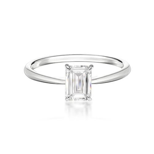 1ct Emerald Cut Moissanite Travel Ring, S925 Sterling Silver, VVS Solitaire Engagement Ring, White