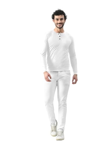 Image of Men's Long Sleeve Henley T-Shirt with Button Placket | Soft & Comfortable Casual Wear