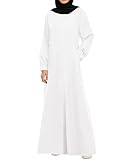 Abetteric Womens Abaya Long Sleeve Muslim Dress Prayer Clothes Casual Islamic Kaftan with Pocket White L