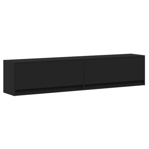 vidaXL TV Wall Cabinet with RGB LED Lights - Black, 180x31x38cm, Engineered Wood, Floating Unit with Ample Storage