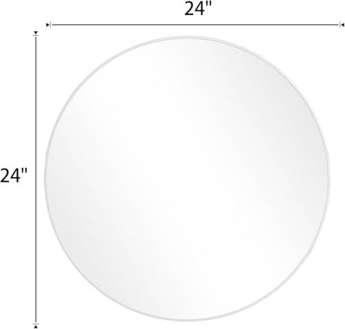 Image of Round Wall Mirror with Durable Wooden Frame - 24 inch (White) | Modern Decorative Wall Hanging Mirror for Bathroom, Bedroom, Basin, Dressing Table, Entryway & Home Interior Decor
