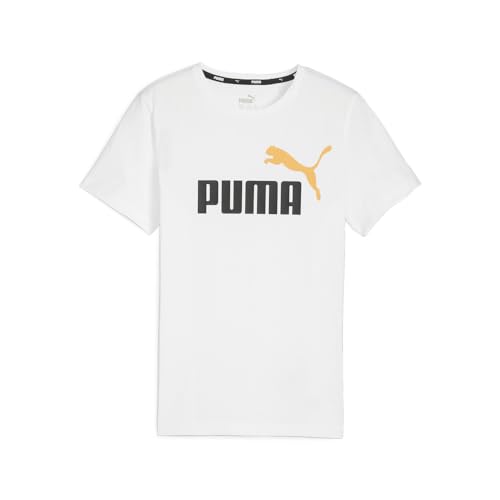 PUMA Kids Boys Essentials Two-Tone Logo Crew Neck Short Sleeve Casual Tops Casual - White - Size M