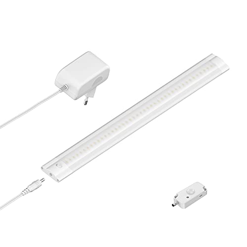 ledscom.de LED Unterbau-Leuchte SIRIS weiß matt mit Netzteil und Bewegungsmelder, flach, 30cm, 368lm, warm-weiß