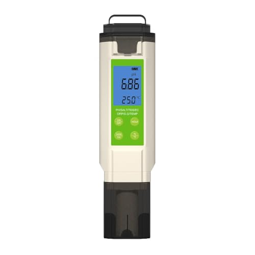 JoyousMall Probador de agua de piscina de 7 pulgadas, medidor de salinidad y pH de acuario, analizador de temperatura ORP portátil para pecera, agua de mar, piscina