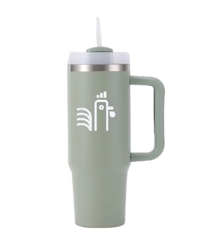 KIKIRIKIT - termo acero Inoxidable 1,18L- mantiene el agua fría 4 horas y el café caliente 1 h - con pajita reutilizable - libre de BPA - apto Para Lavavajillas (Verde Claro)