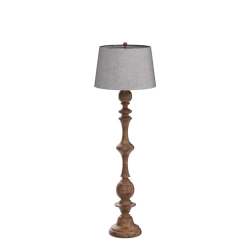 JONATHAN Y 67" Brown Spindled Resin LED Floor Lamp, Rustic Farmhouse Faux Bois Standing Lamp, Gray Linen Drum Shade for Living Room, Bedroom, LED Bulb Included, UL Listed JYL3000A by JONATHAN Y - Image 4