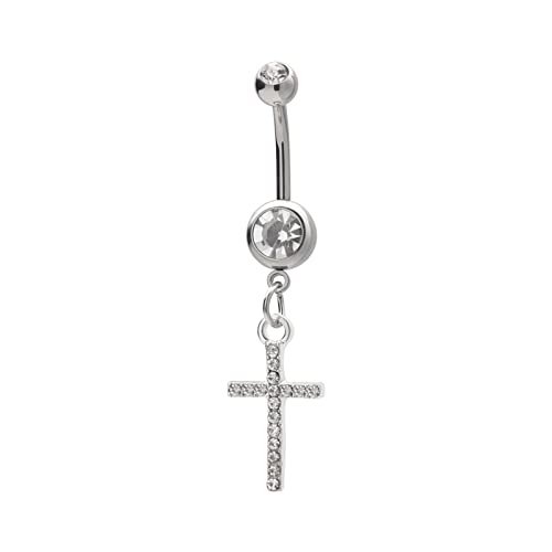 Wycian Bauchnabelpiercing Silber 10mm, Bauchnabel Piercings Körperschmuck Kreuz Silber 10mm Cover