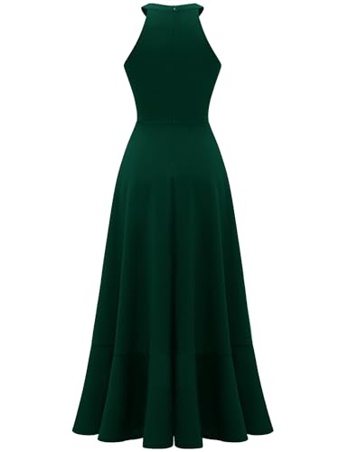 Image of Dressystar Womens 2026 Halter Slit Ruffle Wedding Guest Party Dress Elegant Maxi Long Sleeveless Formal Prom Cocktail Dresses