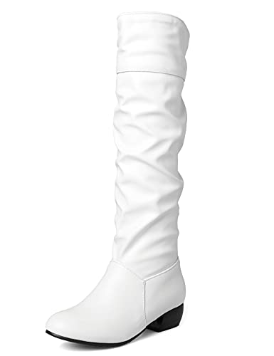 Sungtin Women's Faux Leather Knee High Flat Slouch Boots