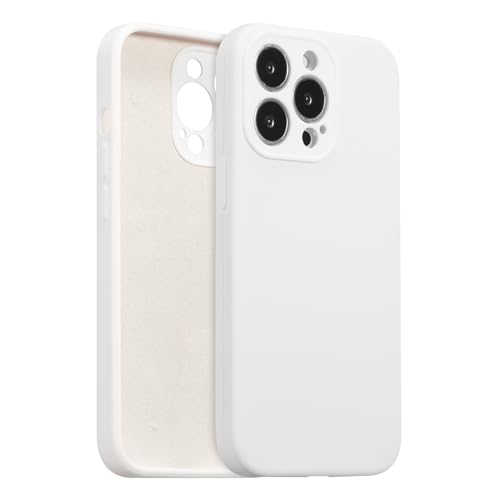 UCASONG for iPhone 14 Pro Max Case Silicone with [Full Camera Protection][Soft Anti-Scratch Microfiber Lining] Liquid Silicone Ultra Slim Shockproof Phone Case for Men Women Girls-White