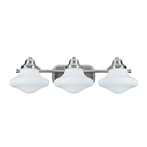 Image of Aspen Creative 62075A Three-Light Metal Bathroom Vanity Wall Light Fixture, 24 1 /2 inch Wide, Transitional Design in Brushed Nickel with Opal Etched Glass Shade