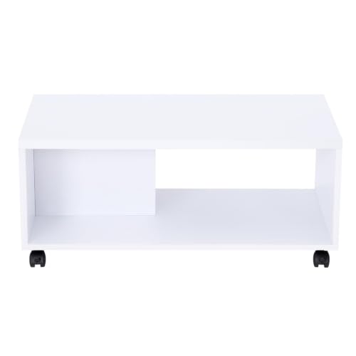 Image of Nilkamal Myra Wooden Center Table | Coffee Table with 1 Surface Top and 1 Shelf | Engineered Wood | Tea Table for Home, Living Room, Office | White | DIY(Do It Yourself)