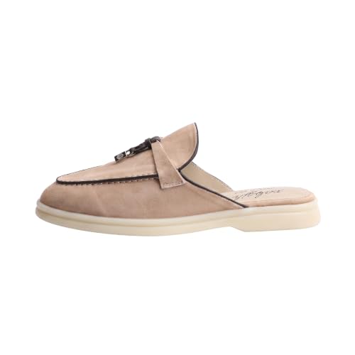 Image of XOBZJH Designer Women's Mules Flat Heel - Suede Leather Flats with Tassel Detail, Comfortable Slip-On Backless Loafers,Casual & Work Shoes