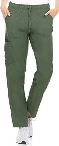 Hey Collection 4-Way Stretch 4 Pocket Straight Leg Medical Scrub Pants,Olive,Size Medium