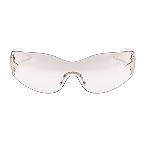 Image of Y2K Sunglasses for Women Men, 2000s Fashion Shield Wrap Around Y2K Glasses Rimless Oversized One Piece Lenses