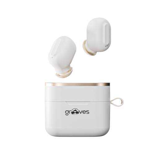 Grooves Metal True Luxury Bluetooth Headset, Matt Silicon Coating, Low Latency Gaming, 5.3v, IPX 5, 20 Min Super Fast Charging with Hybrid Noise Cancellation (White, True Wireless)