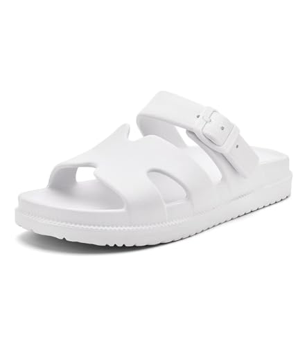 Image of Haifago Women's Flat Sandals with Arch Support, Summer Beach Slip on Slides Comfort Lightweight H-Strap Sandal Adjustable Buckle