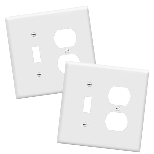 Image of ENERLITES Combination Toggle Light Switch /Duplex Receptacle Outlet Wall Plate Cover, Midway Size 2-Gang 4.88 inch x 4.92 inch, Polycarbonate Thermoplastic, UL Listed, 881121M-W, White(2 Pack)