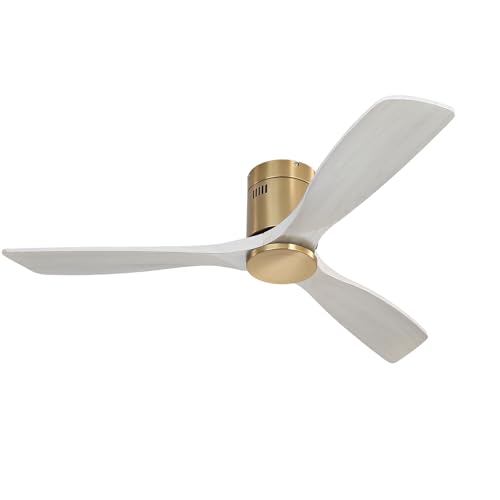 CACI Mall 52 Inch Solid Wood Ceiling Fan without Light, Flush Mount, 3 Blade, Low Profile, Modern, Outdoor/Indoor Ceiling Fans No Light for Bedroom/Farmhouse/Patio
