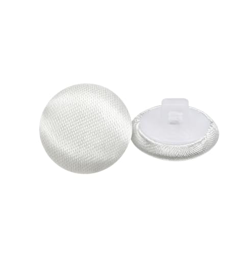 (White) 50Pcs White Satin-Covered Buttons, 12.5 mm (1/2 inch) ; Bridal Gown Buttons, but Also Suitable for Small Dresses and DIY Sewing Projects