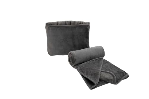 WillerS ブランケット コンパクト 毛布 持ち運び 冬用 膝掛け 携帯 ハーフケット 毛布 100×140cm ふわふわ あったか フランネル くるんと収納 クッションになる おしゃれ 小さくたためる (ダークグレー, 100*140cm)