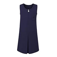SchoolStitch® Girls School Uniform Plain Pinafore Dress, Round Neck Sleeveless Zip Closure Pleated Dress with Heart Pockets, Elegant School Uniform Girls Pinafore Dresses, Ages 2-14 Blue