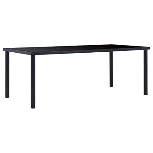 sephironlbb Table à manger noire 200 x 100 x 75 cm, plateau en verre trempé, cadre en métal robuste, pour cuisine et salle à manger, design moderne,...