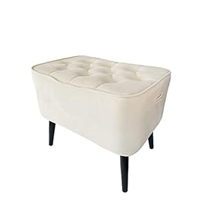 Soljer promo price tufted curved velvet ottoman foot stool vanity chair beige tan cream  urban country home decor