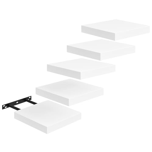 FURNITABLE Estantes Flotantes Estantes de Pared Juego de 5 Compactos de 20 x 20 Cm de Tablero de Fibra de Densidad Media para Salón, Cocina, Pasillo, Blanco