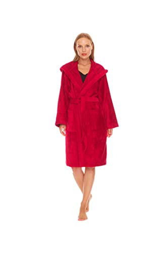 HOMELOVER Damen Kurz Bademantel aus Velvet mit Kapuza, Weich und Saugstark aus 100% Türkische Bio-Baumwolle, Oeko-Tex 100, Oeko-Tex Made in Green and GOTS Zertifiziert… (M, Rosa Pink) Cover