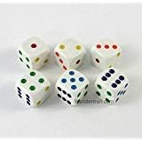 Wondertrail White Opaque Dice with Multi Color Pips D6 16mm (5/8in) Pack of 6