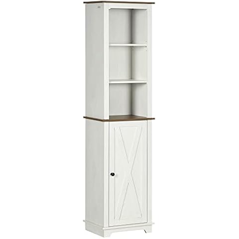 Armario Alto de Baño kleankin con 3 Compartimientos y Puerta Blanca Cover