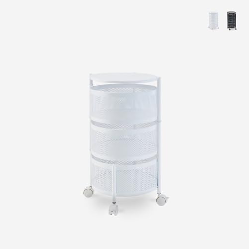 Carro frutero cocina moderno con ruedas 3 cestas giratorias Rodin M - Blanco