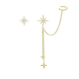 Sonateomber Gold Ear Cuff Star Dangle Long Chain Drop Earrings for Women Teen Girls - Trendy Cute Ei